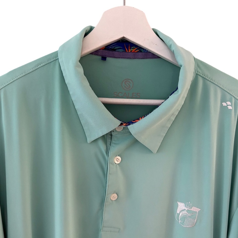 Scales Gear Mens XL Performance Polo Shirt Seafoam Green Marlin Fishing Golf